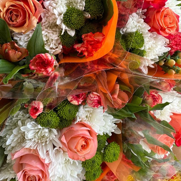 Orange, Green & White 2-Rose Bouquet