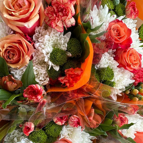 Orange, Green & White 2-Rose Bouquet