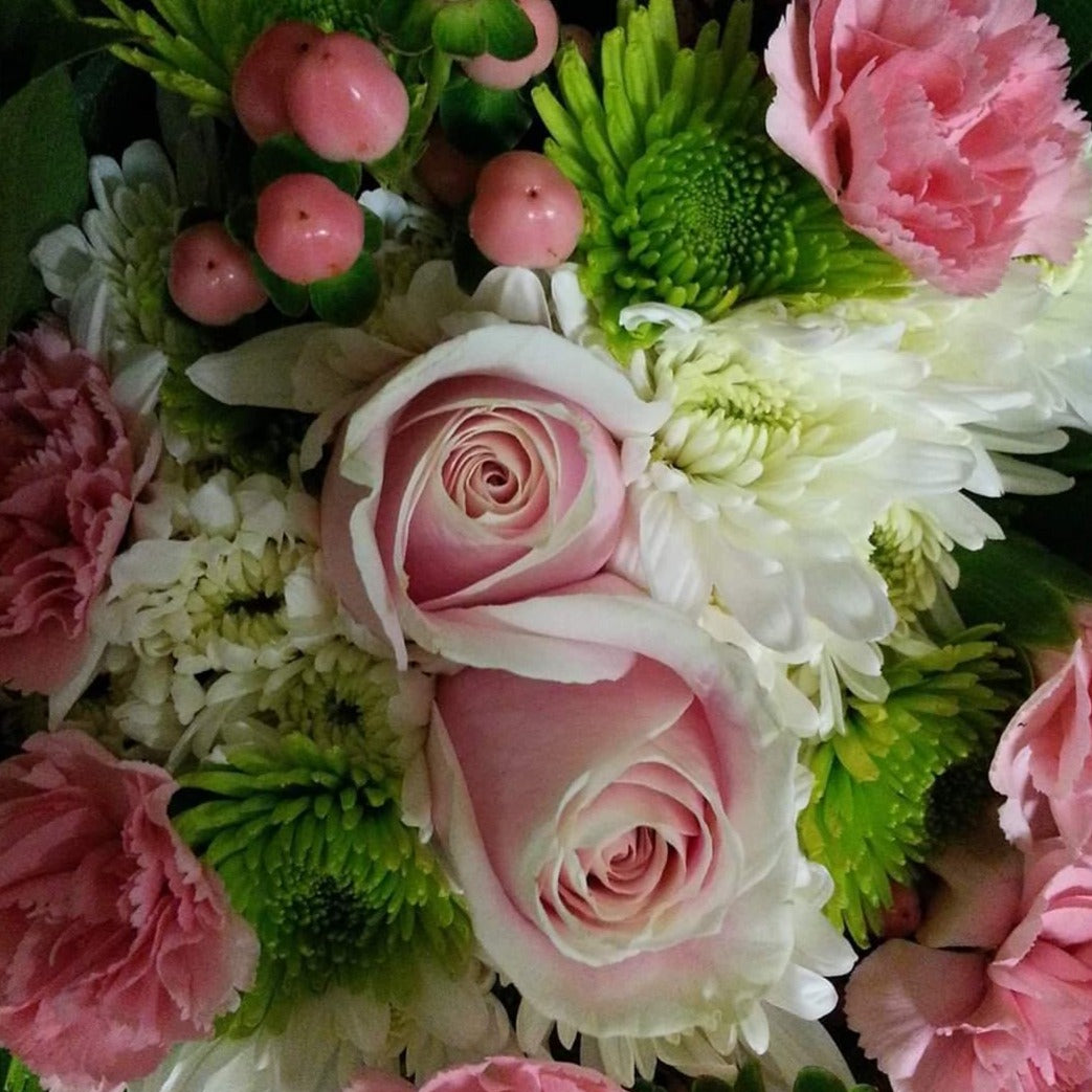 Light Pink, White & Green 2-Rose Bouquet