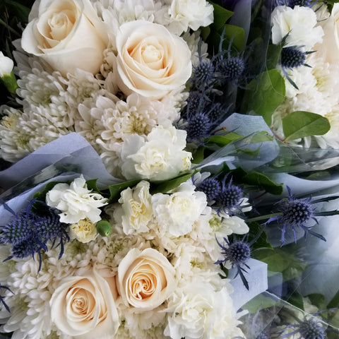 White & Blue Thistle Bouquet