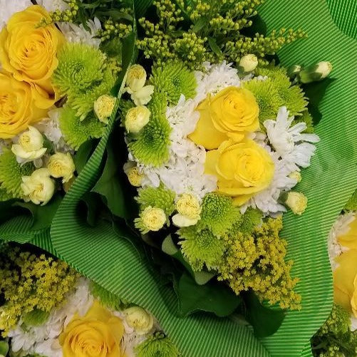 Yellow, Green & White 2-Rose Bouquet
