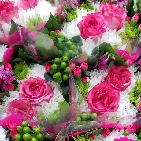 Hot Pink, White & Green 2-Rose Bouquet