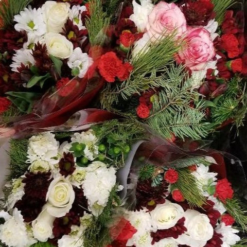 Mixed 2-Rose Bouquet with winter Greens