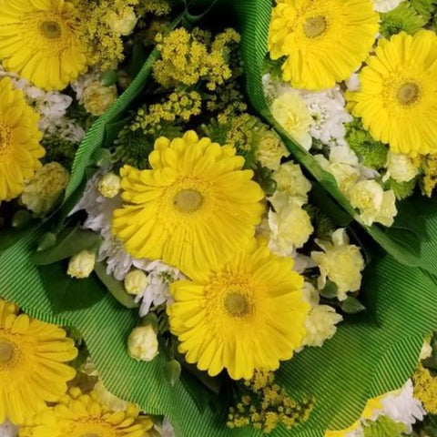 Yellow, Green & White Gerbera Bouquet